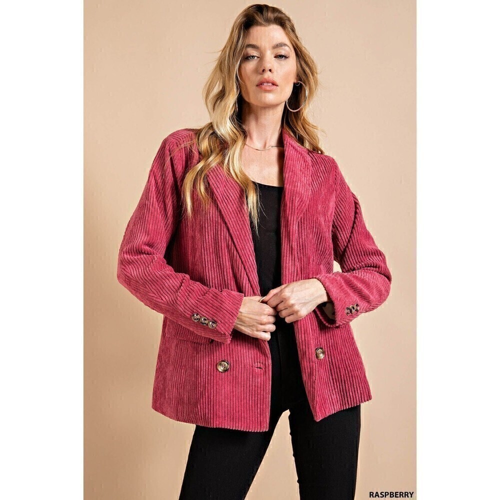 Kori America Corduroy Double Breasted Blazer Preppy Jacket Light Pink Large